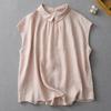 QICED Однотонная хлопково-льняная рубашка без рукавов с кукольным воротником, женская летняя одежда для снижения возраста, рубашка для похудения с обеих сторон, повседневная льняная блузка