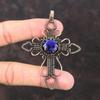 Ограненный Синий Сапфир Кулон Медная Проволока Обернутый Крест Кулон Ювелирные Изделия Из Драгоценных Камней Кулон Ручной Работы Медный Крест Ювелирные Изделия Кулон Проволоки