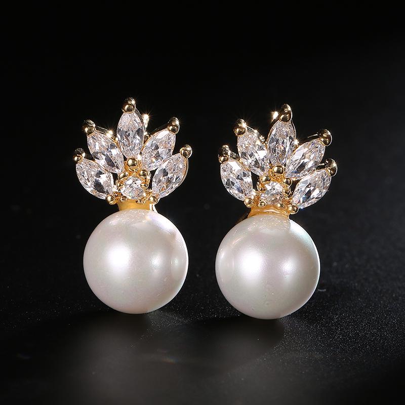 ZAKOL Temperament Imitation Zircon Flower Stud Earrings Elegant Leaf Marquise Zirconia Wedding Party Zircon for Women