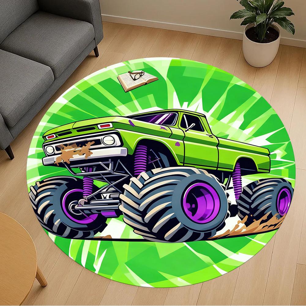 1PC Monster Truck Round Chair mat Area Rug - Non-Slip, Floor Mat for Office, Bedroom, and Indoor Decor -Gift D1127196