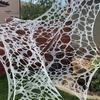 1 Set Halloween Spider Web with Stakes Glow In The Dark Stretchy Fabric DIY Cuttable Reusable Holiday Outdoor Garden Haunted House Decoration Cobweb