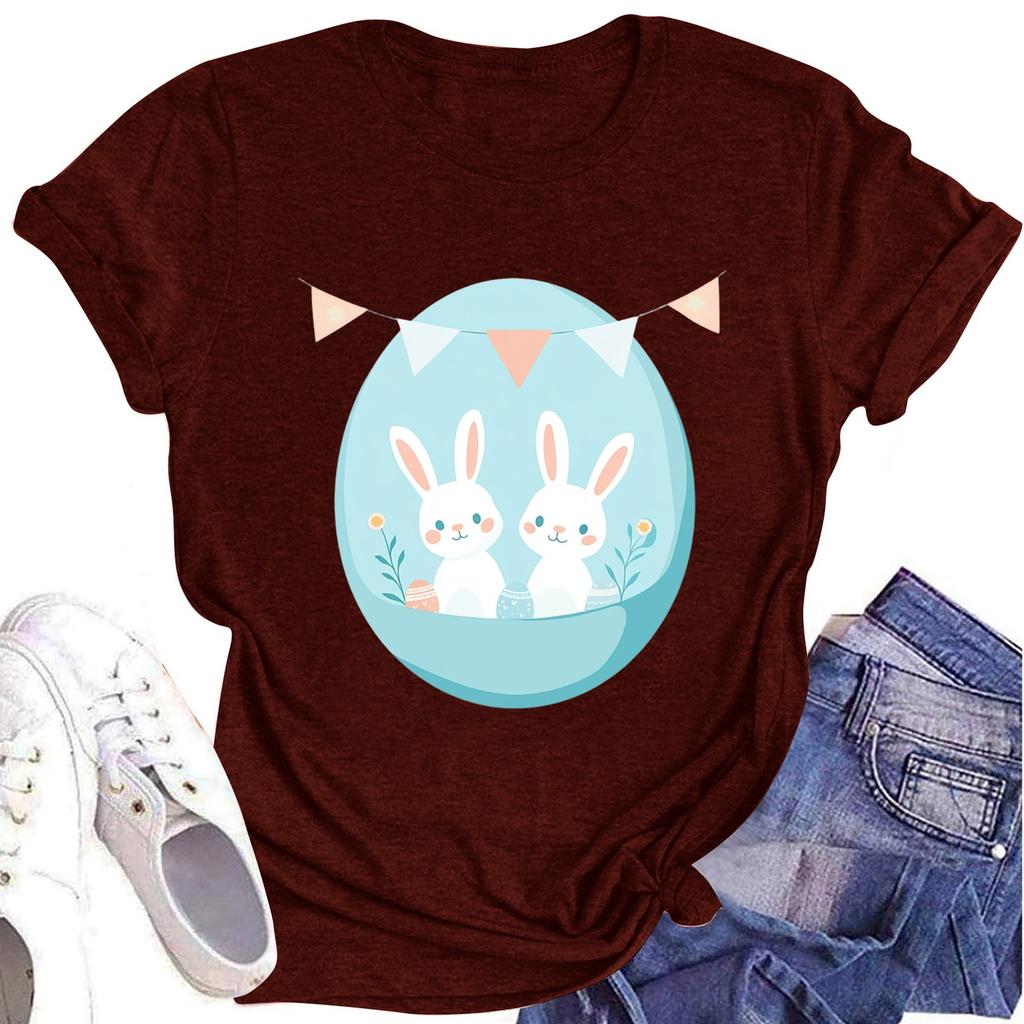 Women's Printed Round Neck Short-sleeved T-shirt Top