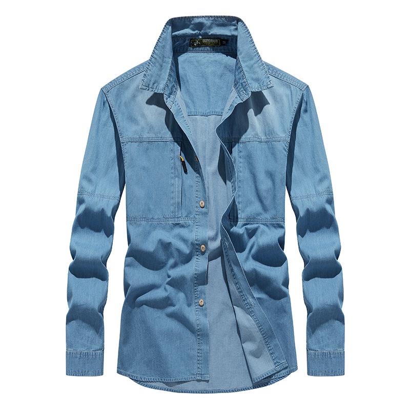 Новая мужская рубашка свободного покроя из денима на весну и осень, повседневная рубашка в стиле ретро для молодежи и среднего возраста, мужская рубашка в дюймовом стиле