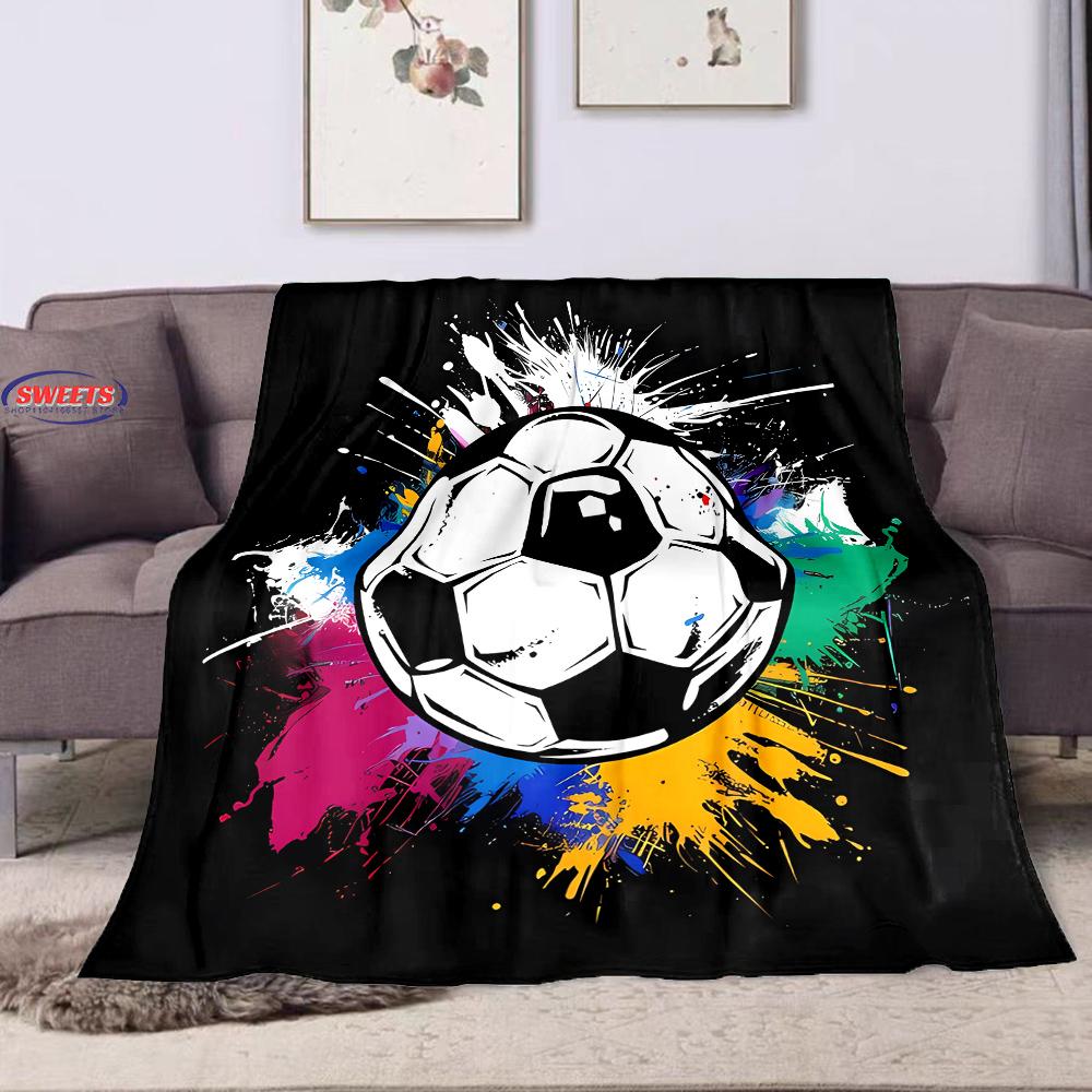 Football Theme Cartoon Soft Flannel Blanket for Bed Bedroom Sofa Picnic Throw Blanket for Cover Outdoor Leisure Nap Office Gifts