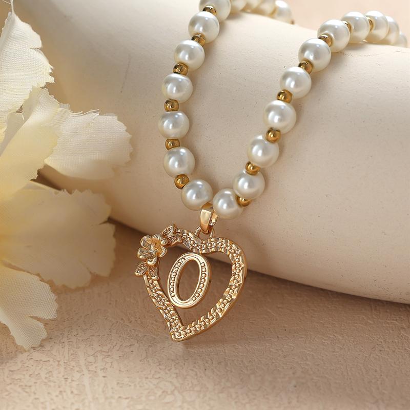 Винтажные цветочные буквы сердечки кулон ожерелья для женщин роскошные искусственные жемчужные цепочки ожерелья корейские ювелирные изделия подарки
