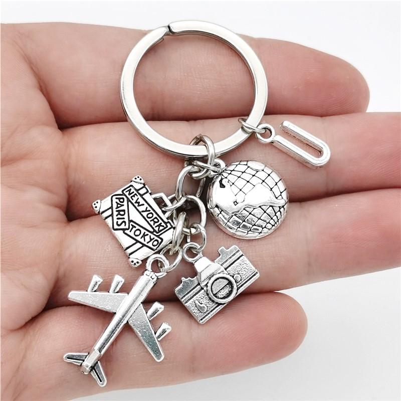 26 Букв Самолет Брелок Подвеска Самолет Брелок Земля Камера Шарм Брелок Лучшие Друзья Путешествия Ювелирные Изделия Подарки