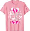 Happy Easter Bunny Paw Print Graphic Tee Casual Short Sleeve T-Shirt Daily Wear