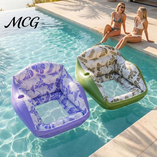 Pool Lounge Chair Inflatable for Adults, Water Sofa Float with Cup Comfortable Holder, Folding Blow-Up Floating Seat, Summer Beach Swimming