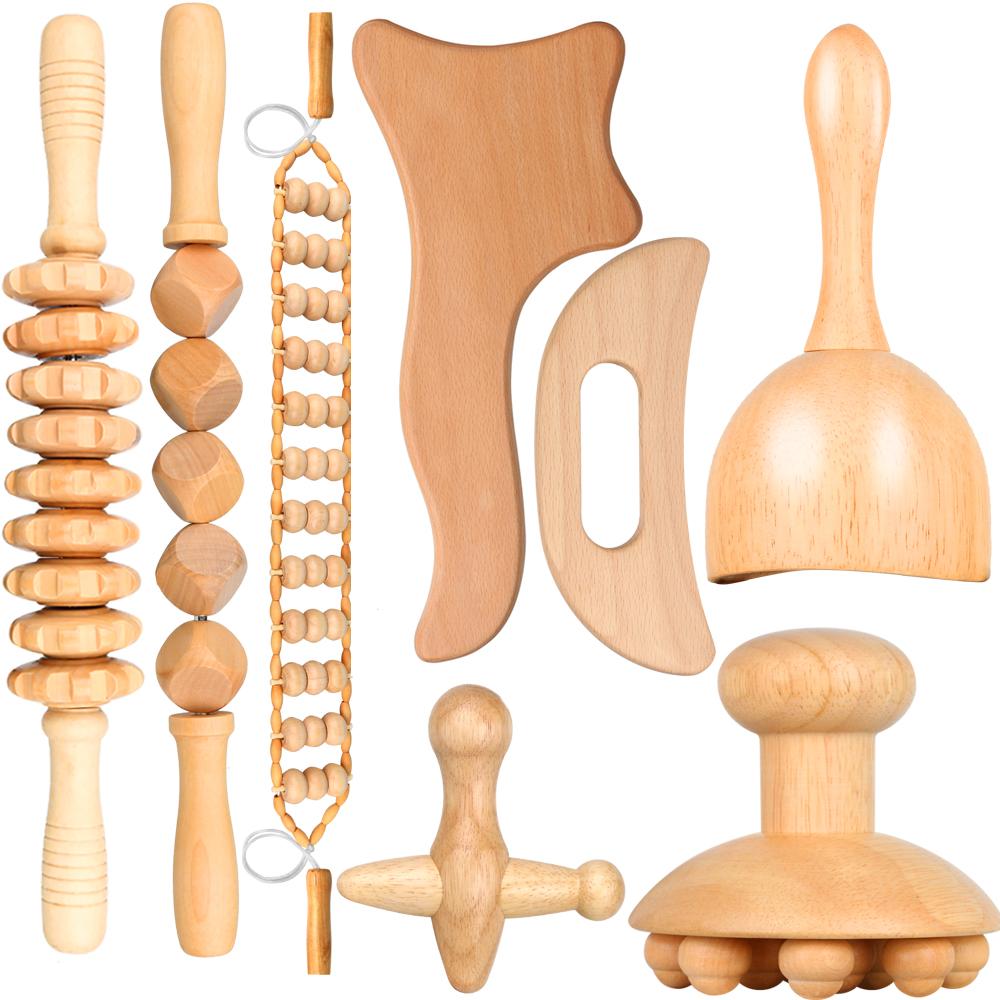 Природный деревянный терапевтический массажер, набор для облегчения боли, против целлюлита, для похудения, лифтинг Гуа Ша, расслабляющий массаж, масло, наборы инструментов для ухода