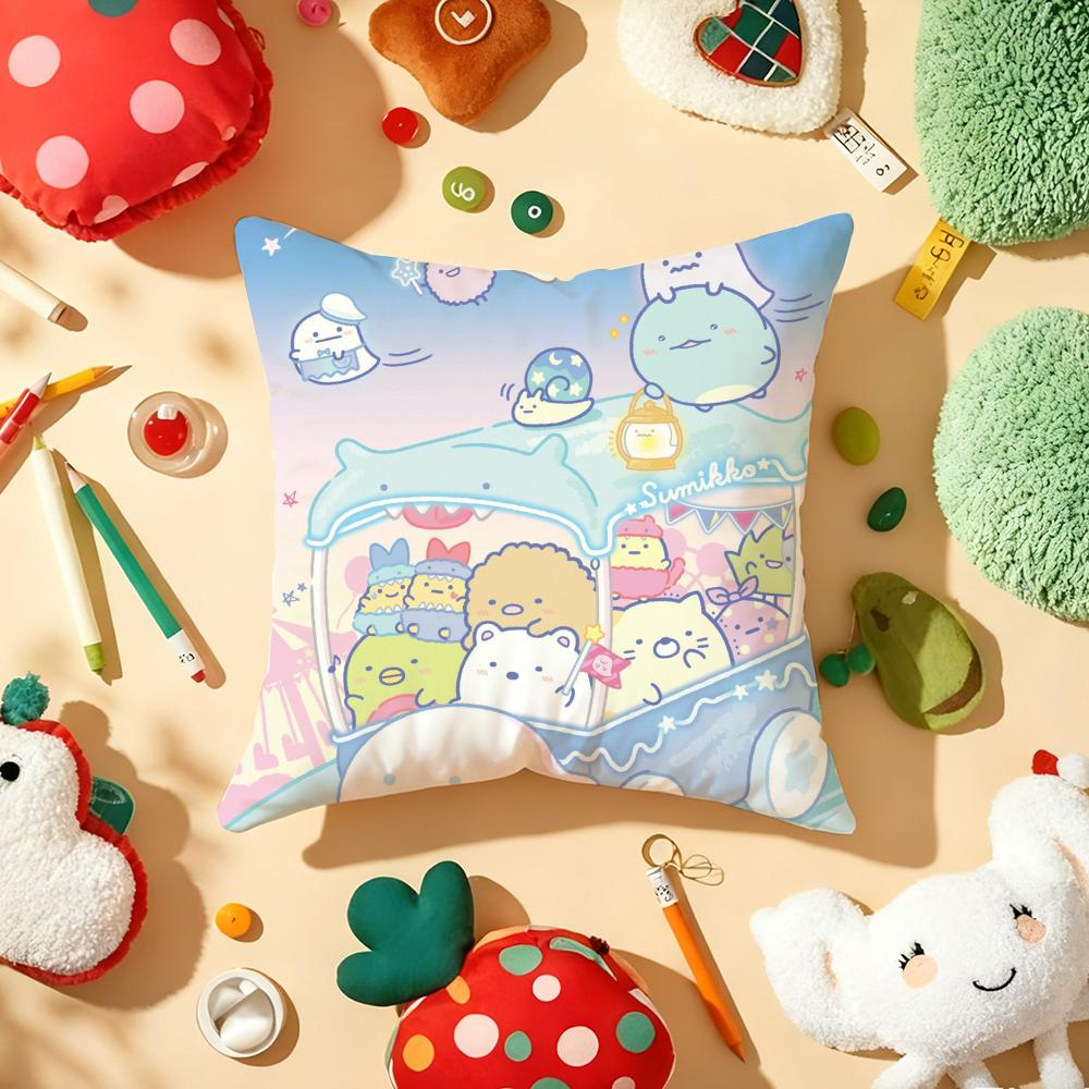 Cushion Cover Plush Fabric Soft Double-Sided Printed Sofa Warm Winter Home Gift Pillow Cover Cute S-Sumikko G-Gurashi