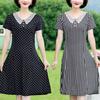 Korean Lace Peter Pan Collar Dresses Women's Clothing Fashion Spliced Button 2024 Summer Commute Short Sleeve Printed Midi Dress