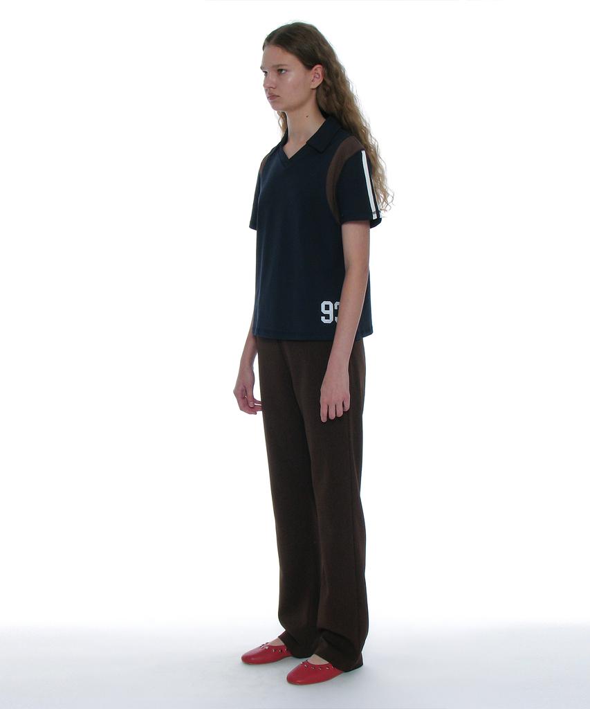 PARTIMENTO WOMEN Numbering Applique V-Neck Polo_Navy