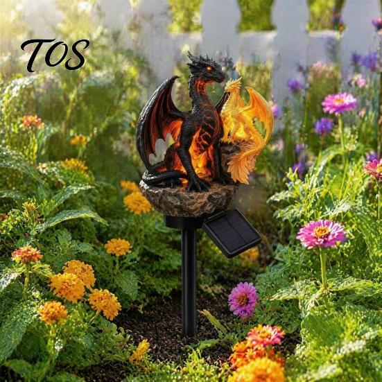 Weather Resistant Resin Decor Dragon Solar Garden Light, Outdoor Gothic Medieval Statue Lamp, Waterproof Retro Ornament Sculpture for Patio Lawn Yard