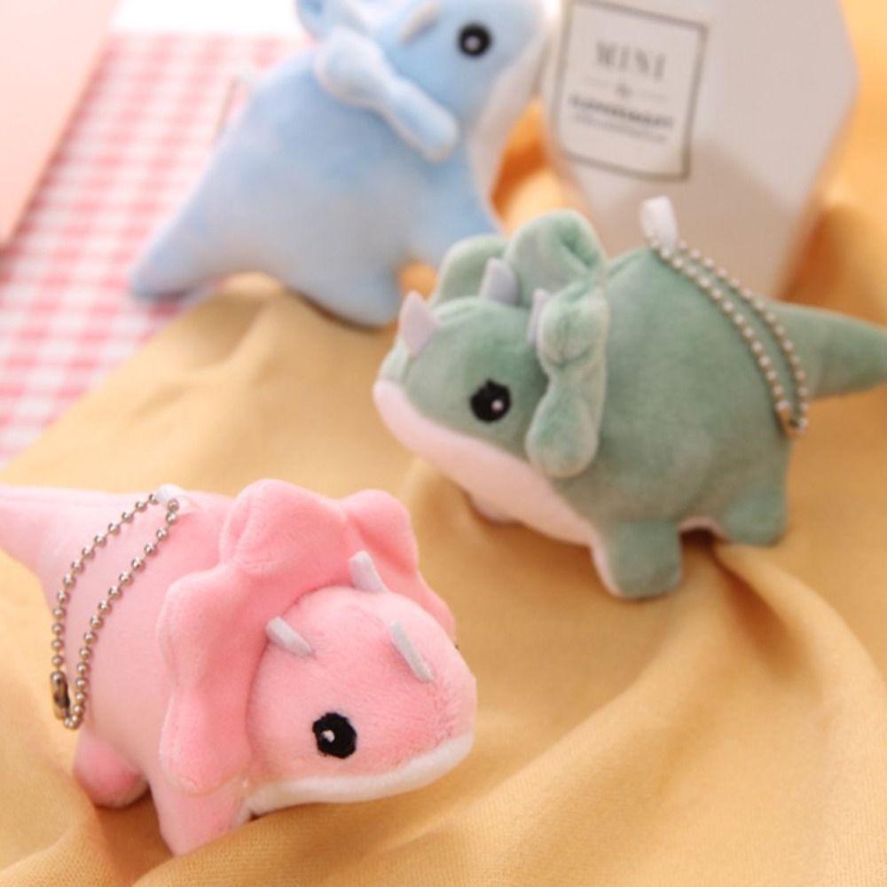 Cartoon Dinosaur Plush Keychain Soft Triceratops Keyring Funny Dinosaur Doll Pendant Girls