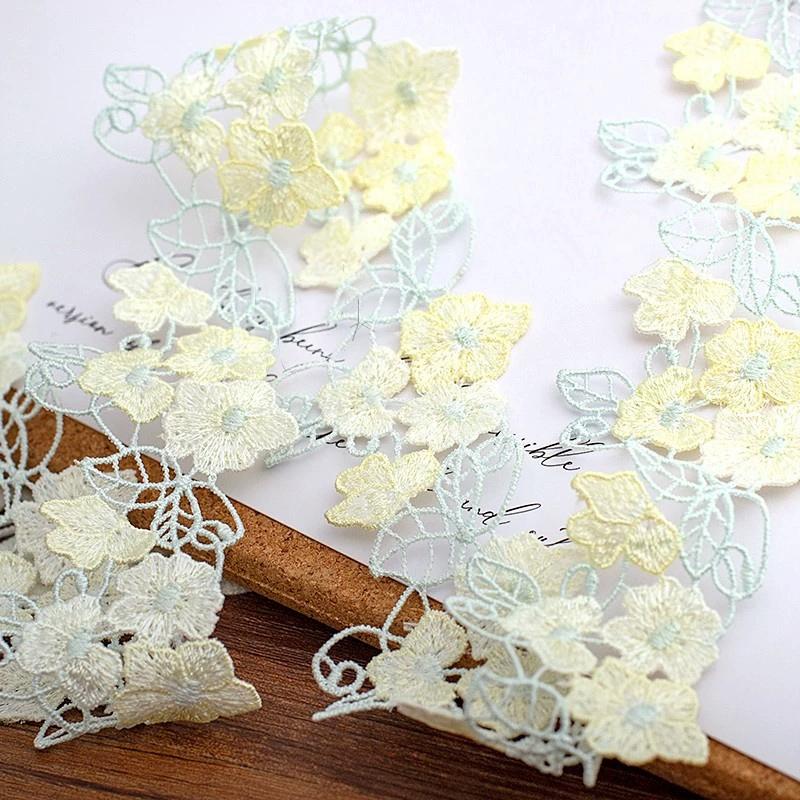 1Yard Purple Yellow Pink Floral Fabric Embroidery Lace Trim Hollow-Out Ribbon Dress Skirt DIY Decoration Material 4.5cm Wide