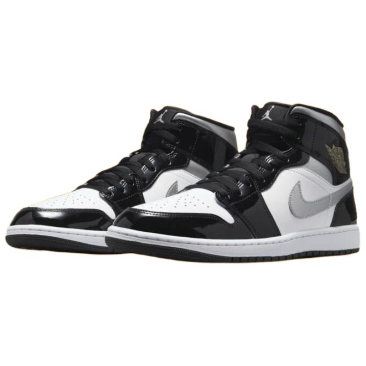 Air Jordan 1 Mid SE черные белые серебристые мужские кроссовки металлик-золото HV0789-010
