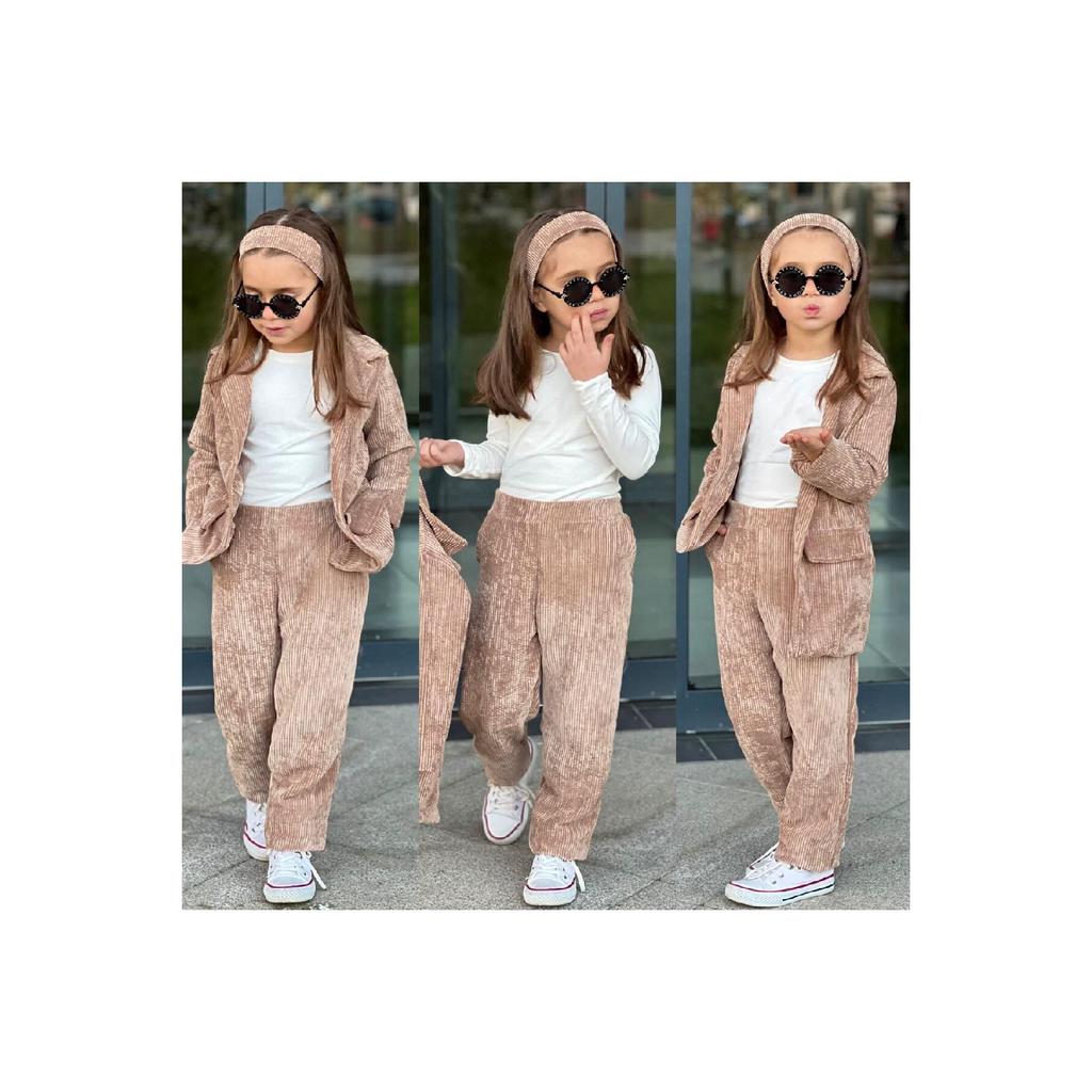 Girls' Velvet Cool Elegant 3 Piece Jacket Set 9068 Mink