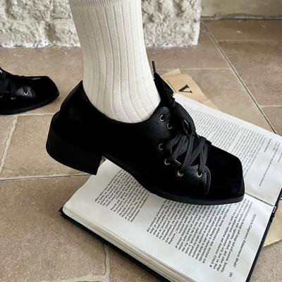 Новые женские туфли на каблуке Элегантные туфли-лоферы на массивном каблуке с квадратным носком Дизайнерские 2025 Зимние офисные туфли Повседневные женские кроссовки на шнуровке Zapatos