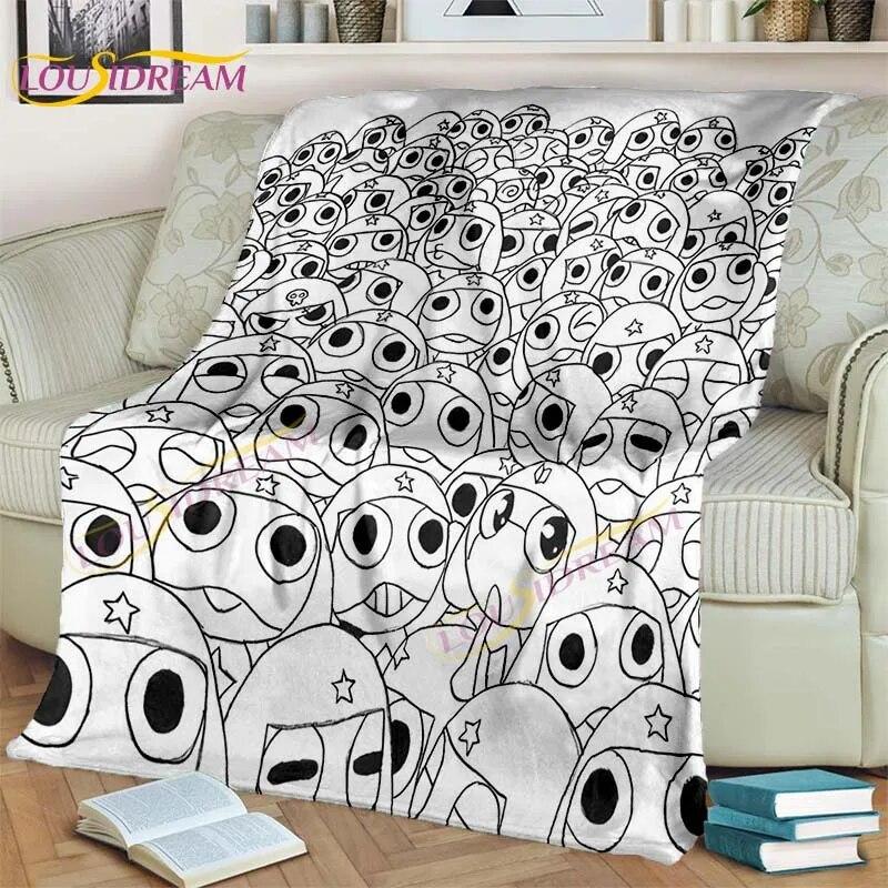3D Cartoon Keroro Blanket Cute Frog Blanket Soft Lightweight Flannel Blanket for Living Room Bedroom Sofa Travel Camping Blanket
