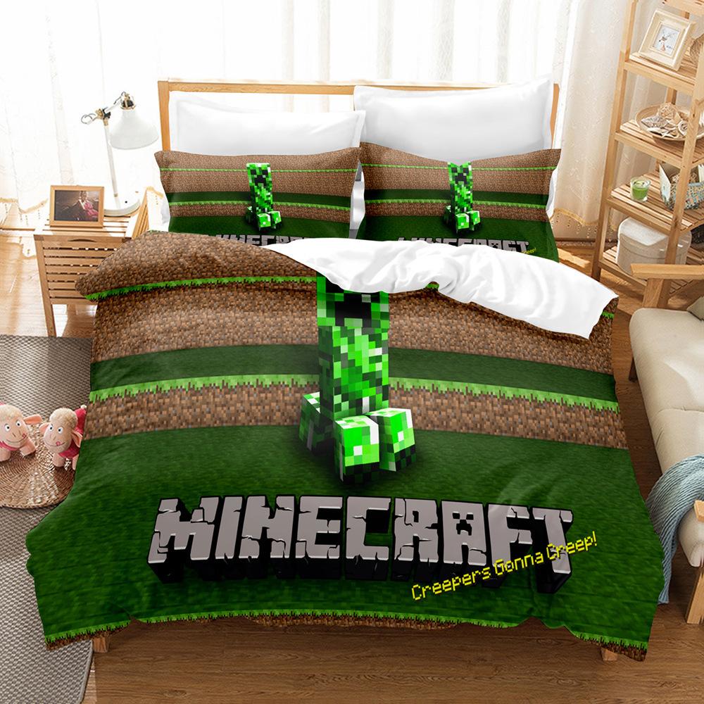 3D Digital Printing Quilt Set Three-Piece Minecraft Game Children'S Cartoon