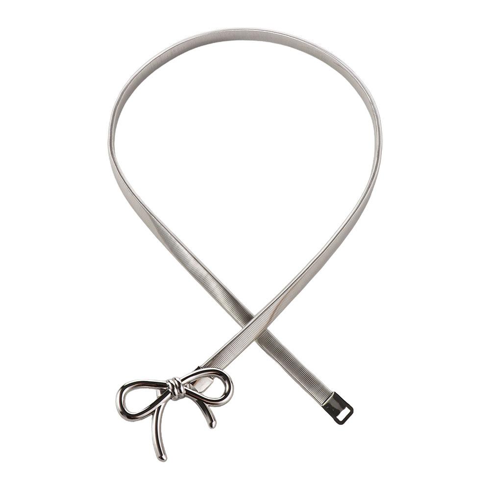 Y2k Thin Belt Silver Metal Waist Chain Sweet Elastic Bow Belt Trouser Decoration