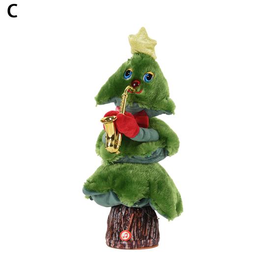 Электрическая новогодняя елочная игрушка с музыкальным светом, работающая от батареек, светодиодная, танцующая, поющая, мини-плюшевая зеленая елка, настольное украшение, украшение для вечеринки