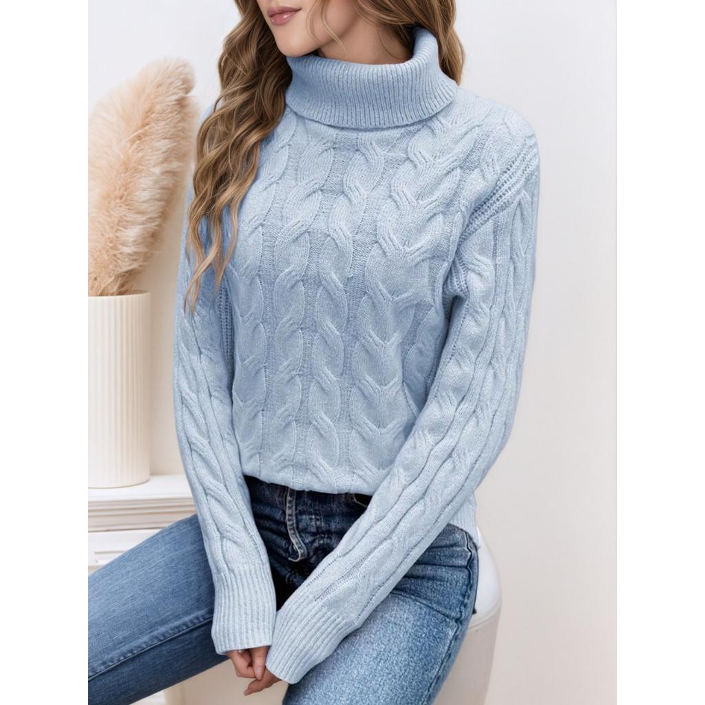 Women's High Collar Sweater - Soft Elastic Pullover, Essential Solid Color Top for Autumn and Winter, Hand Washed, Comfortable and Fitted