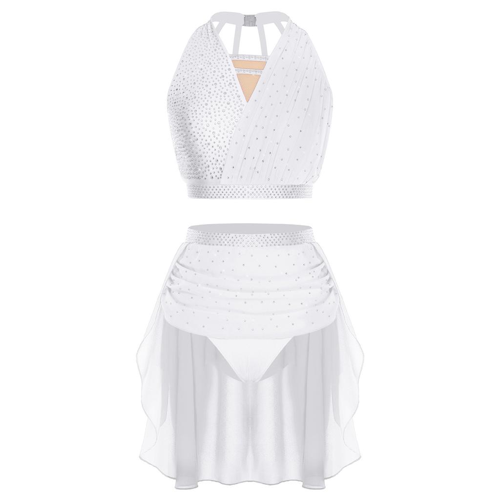 Женский костюм для танца поклонения, платье с длинным рукавом и асимметричным подолом, контрастный цвет, комплект брюк-палаццо