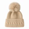 Thick Knitted Pompom Beanie Windproof Rabbit Fur Beanies Hat Fluffy Fur Ball Hat  Snow Ski