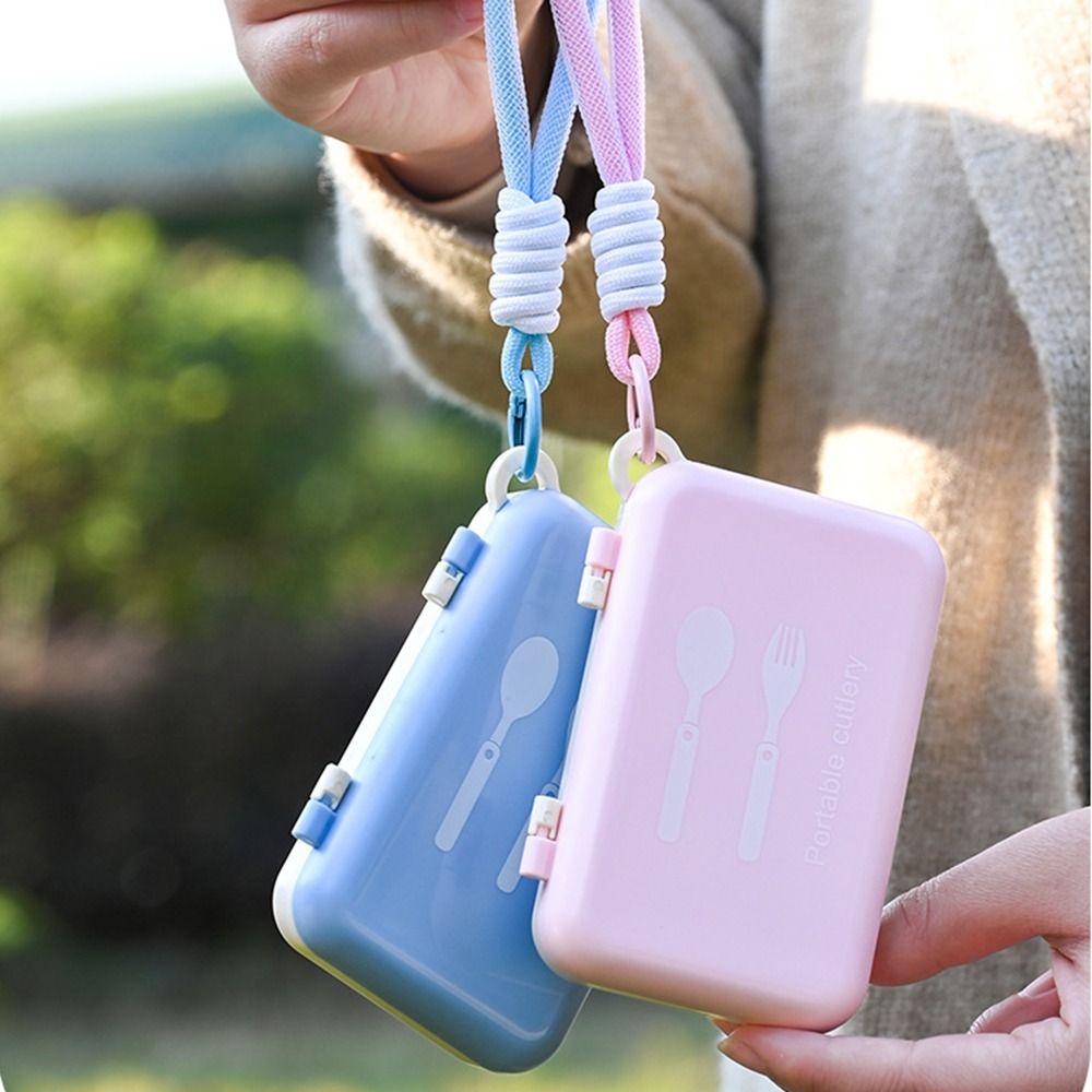 With Storage Box Stainless Steel Cutlery Set Foldable Portable Spoon Fork Outdoor Picnic