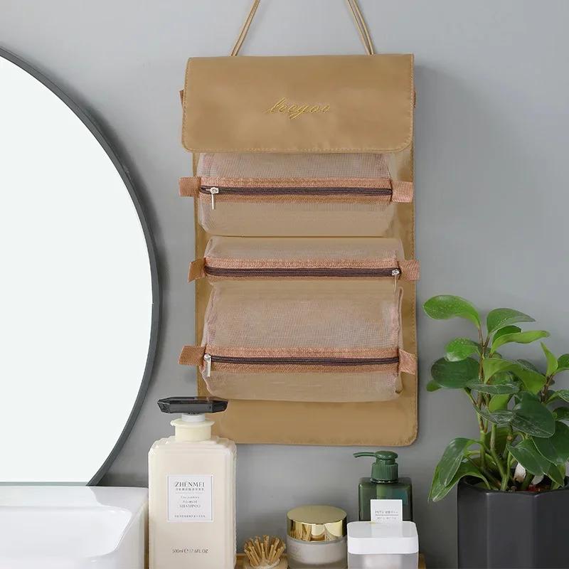 Складная косметичка для хранения туалетных принадлежностей, съемный влагозащищенный отличный набор 4 в 1, женские складные сумки для макияжа на шнурке