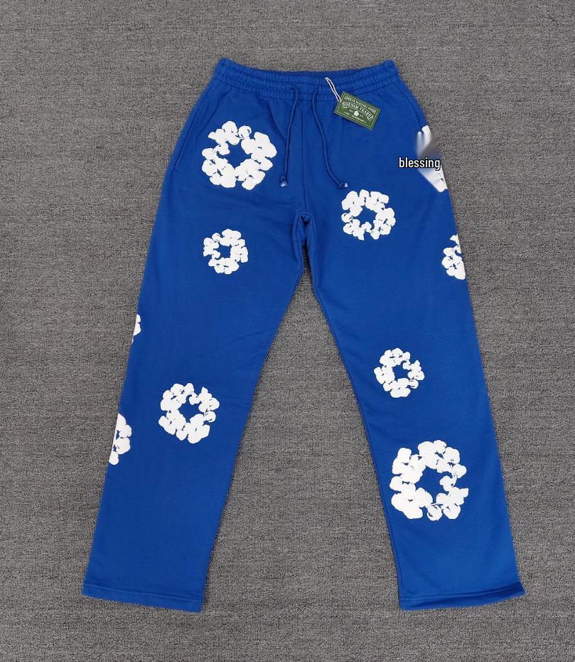 Худи из плотного хлопкового денима с цветочным принтом - Модная американская уличная куртка для мужчин