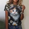 Flower Cat Pattern T-Shirt Women Colorful Animal 3D Printed T Shirts Summer Casual Harajuku Loose Tops Short Sleeves O-Neck Tees