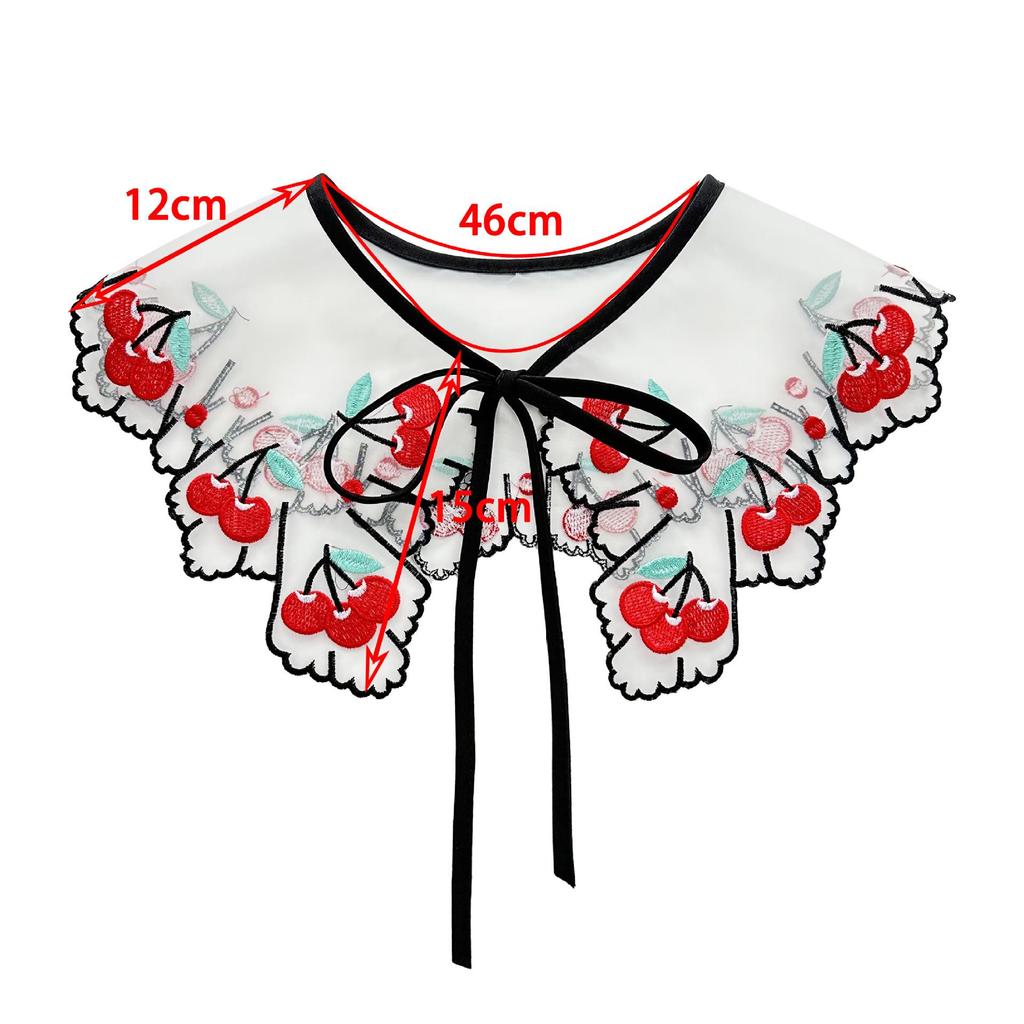 Organza Cherry Embroidered Bow Collar Faux Shawl for Women and Children