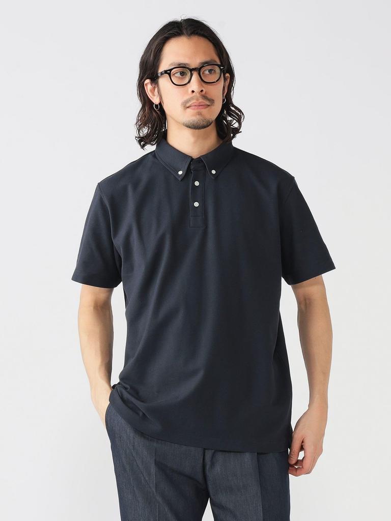 В:MING LIFE STORE by BEAMS Мужская футболка-поло с коротким рукавом, Влагоотводящая, Быстросохнущая, Пике на пуговицах, SS25, Темно-синий, Размер L