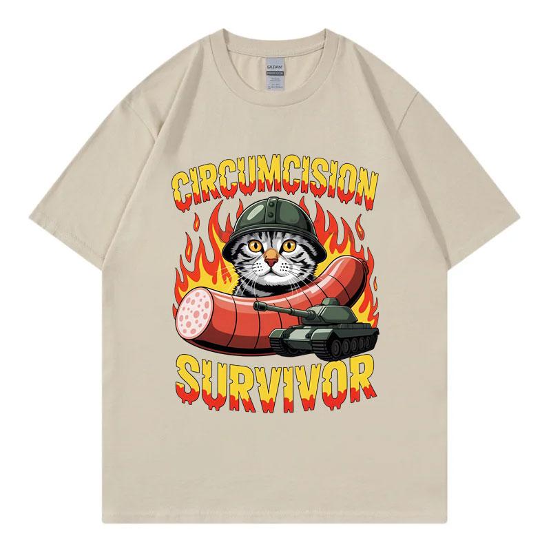 Circumcision Survivor Funny Cat Meme Graphic T Shirts Harajuku Y2k Short Sleeve Tshirts Men Women Casual Loose Cotton Tshirt
