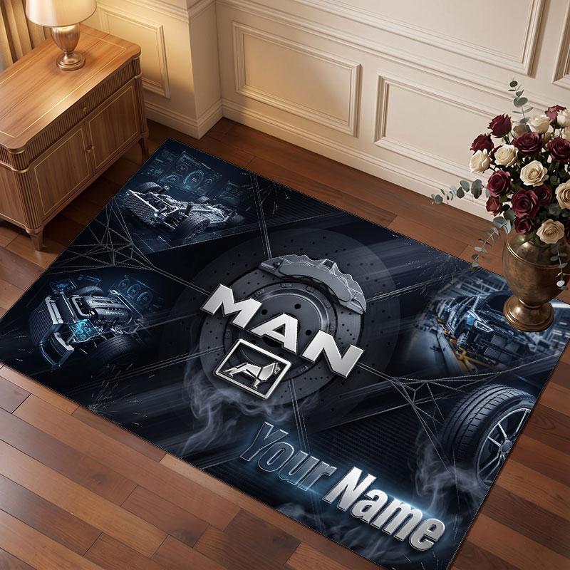 MAN Truck Personalized Crystal Velvet Carpet, Customized Name Text Soft Anti‑Slip Rug for Living Room Bedroom