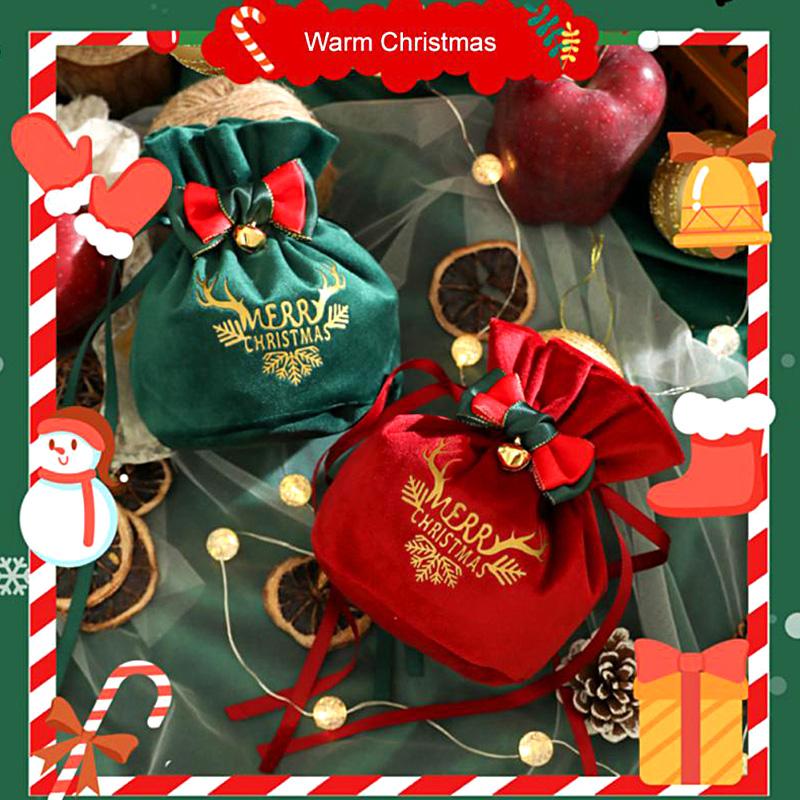 1PC Creative Velvet Christmas Gift Bag Drawstring Bag Candy Box Christmas Apple Party Decoration