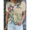 Summer Fashion Women's T-Shirt Beautiful Flowers Stylish Printed Casual Short Sleeved Crew Neck Tees Round Neck Regular Tops