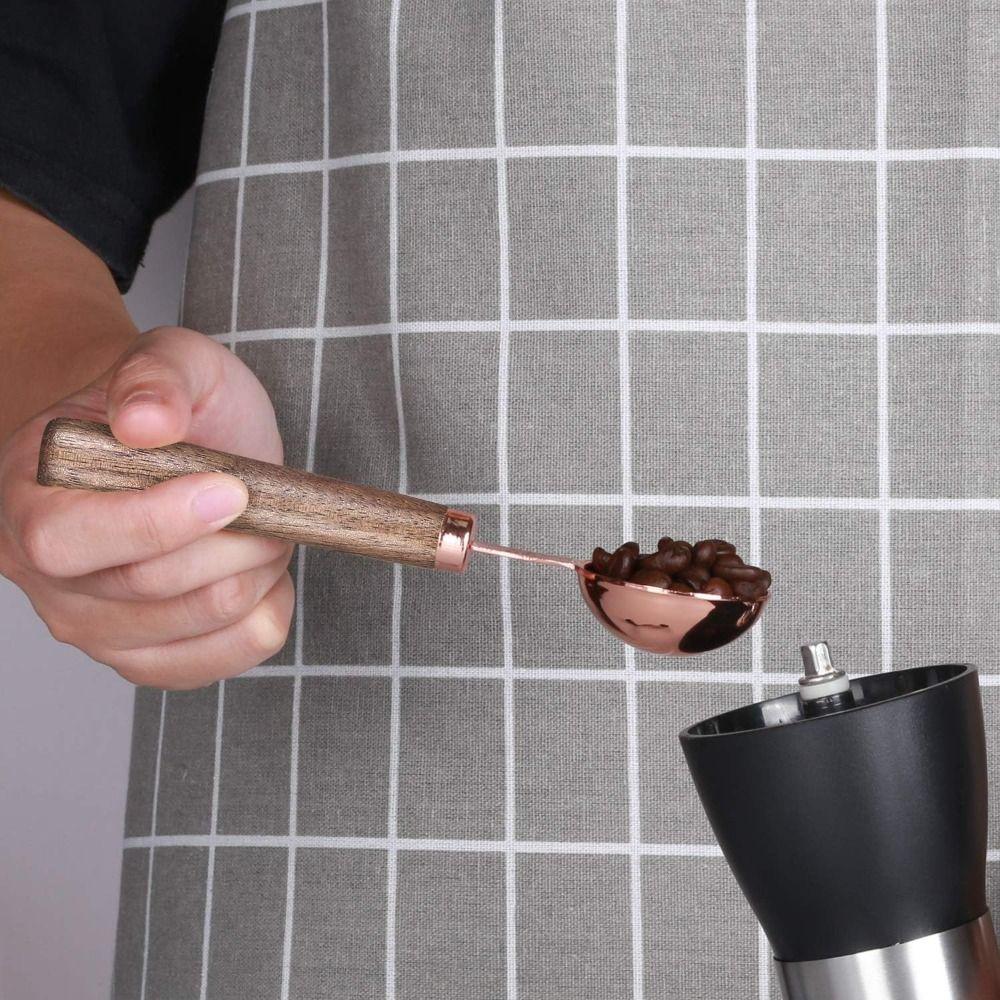 Ложка для кофе из розового золота, мерная ложка из грецкого ореха, чистящаяся деревянная ложка для кофейных зерен с длинной ручкой, кухня