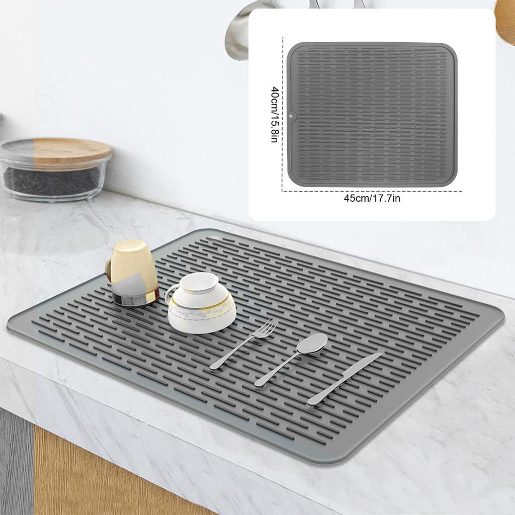 Silicone Drying Mat 40x45cm Large Dish Drainer Mat for Kitchen Counter Heat Resistant Hot Pot Holder Non-Slip Silicone Sink Mat