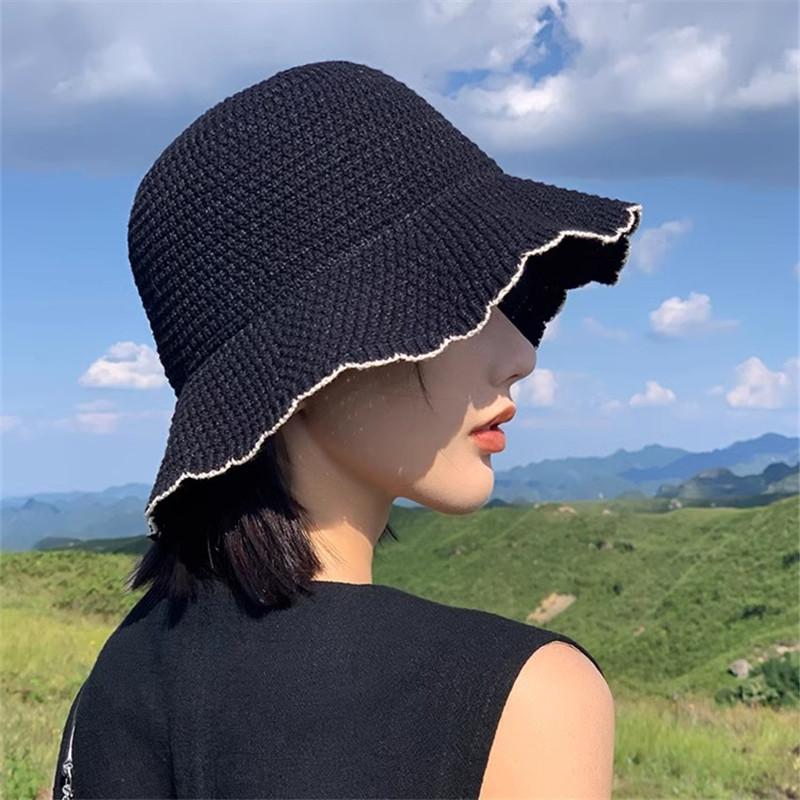 Японская кружевная шляпа рыбака, женская летняя шляпа-тазик от солнца, корейская версия модной и универсальной тонкой вязаной шляпы-ведра