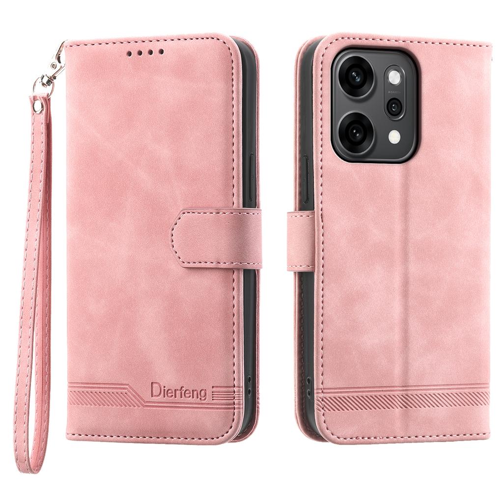 DIERFENG DF-03 Для Oppo Reno14 Pro 5G (Глобальный) Чехол-кошелек Case Lines из кожи с ремешком на запястье