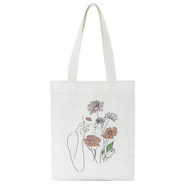 2022 Ea Ulzzang Abstract Bouquet Female Shopping Canvas Tote Casual Large-capacity Women Bag Harajuku Ins Chic Shoulder Bags