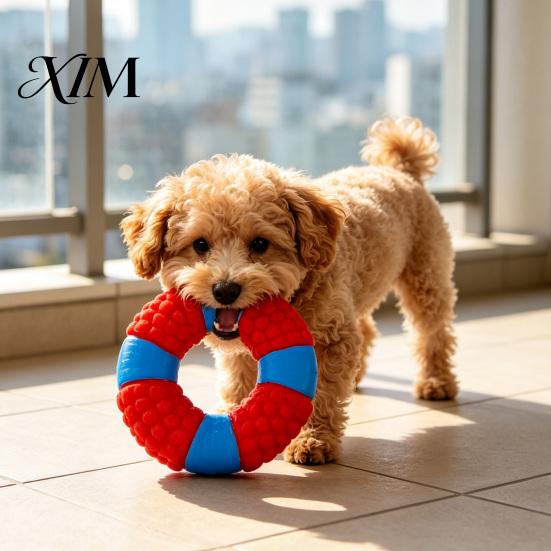 Tough Dog Chew Toys Lifebuoy Ring Toy, Latex Squeaky Teeth Small Medium Large Cleaning Toy for Aggressive Chewers, Interactive Pet Training Play Dogs