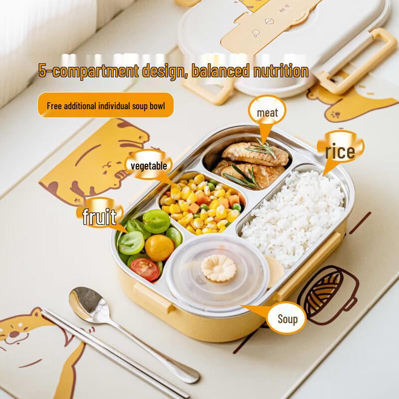 Shu Ke Chubby Orange 304 Stainless Steel Partitioned Lunch Box with Bag