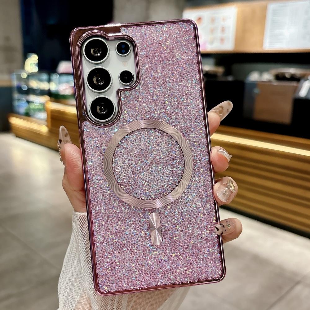 Luxury Sparkling Rhinestones Diamond Case For Samsung S25 S24 S23 Ultra S25 Plus Magnetic Wireless Charging Shockproof Cover