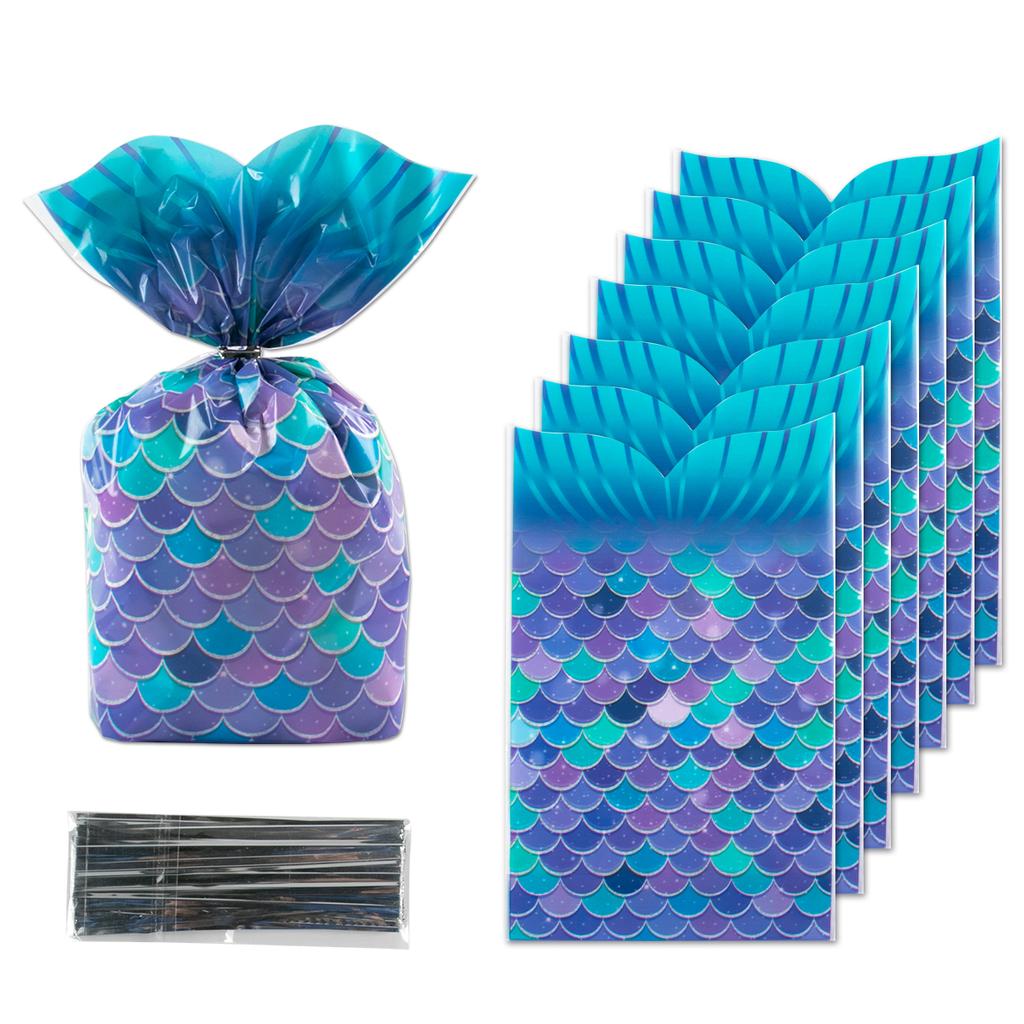 50 шт. Пластиковые подарочные пакеты «Хвост русалки», упаковочная сумка для конфет, печенья, сумка для угощений «Русалка», украшение для дня рождения девочки, вечеринки по случаю рождения ребенка