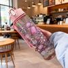 750 мл Милая Бутылка для Воды с Мультяшным Рисунком, Портативный Термокружка Большой Емкости, Герметичная, с Ремешком для Переноски и Соломкой, для Спорта