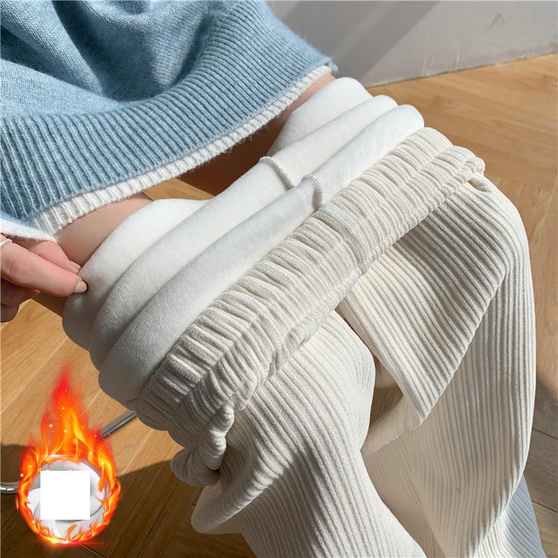 Осенние модные свободные повседневные плюшевые широкие брюки женские зимние толстые бархатные свободные женские брюки однотонные прямые офисные женские брюки с высокой талией 31057